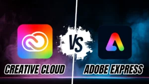 Visual comparison of Adobe Express vs Creative Cloud interface and features