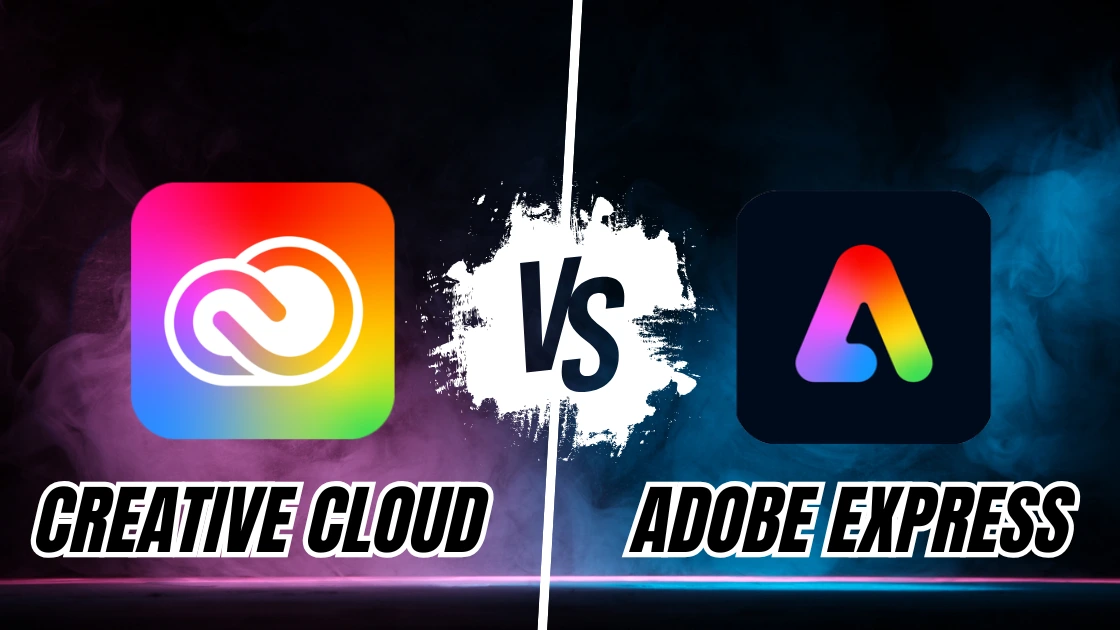 Visual comparison of Adobe Express vs Creative Cloud interface and features