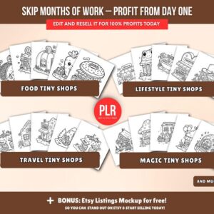 Libro para colorear de 150 páginas sobre tienditas (PLR), plantilla editable de Canva, derechos de reventa (PLR)