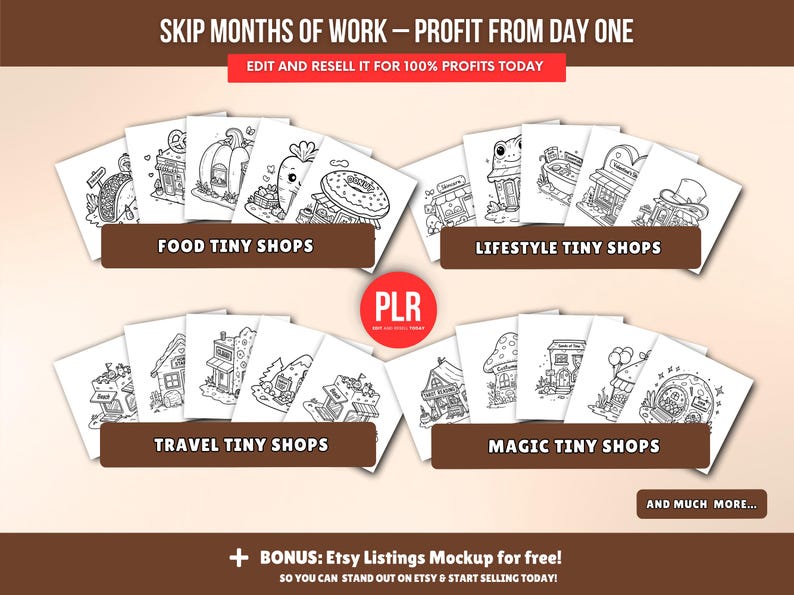 Libro para colorear de 150 páginas sobre tienditas (PLR), plantilla editable de Canva, derechos de reventa (PLR) - Image 9