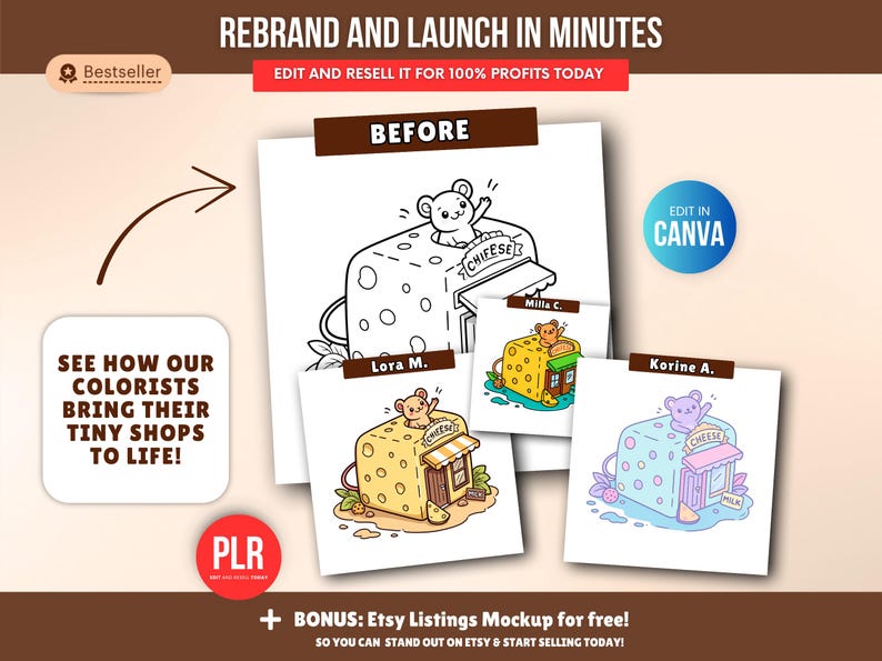 Libro para colorear de 150 páginas sobre tienditas (PLR), plantilla editable de Canva, derechos de reventa (PLR) - Image 3