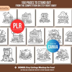 Libro para colorear de 150 páginas sobre tienditas (PLR), plantilla editable de Canva, derechos de reventa (PLR)