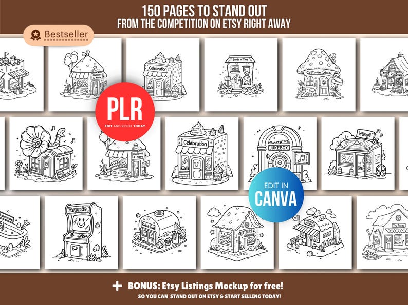 Libro para colorear de 150 páginas sobre tienditas (PLR), plantilla editable de Canva, derechos de reventa (PLR) - Image 10