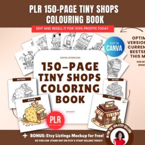 Libro para colorear de 150 páginas sobre tienditas (PLR), plantilla editable de Canva