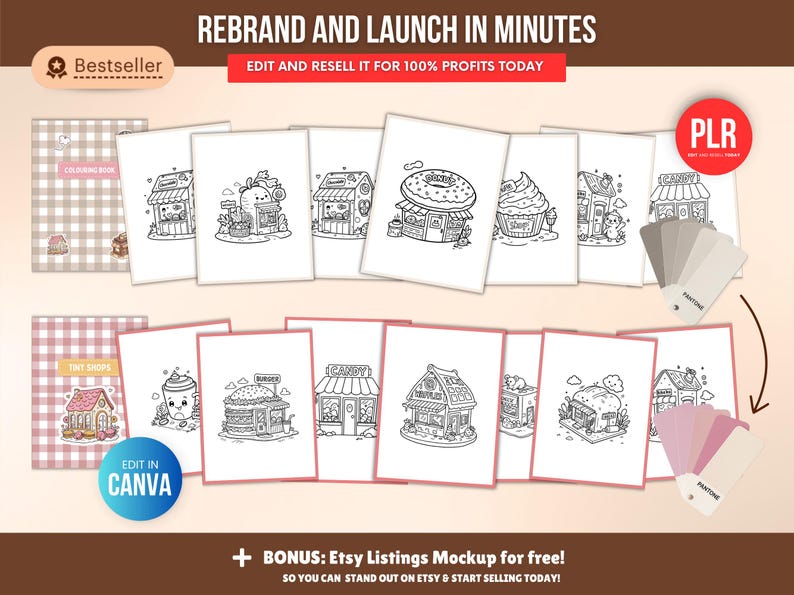 Libro para colorear de 150 páginas sobre tienditas (PLR), plantilla editable de Canva, derechos de reventa (PLR) - Image 8