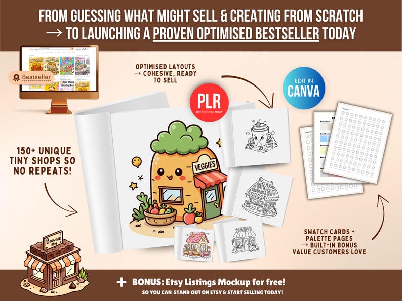 Libro para colorear de 150 páginas sobre tienditas (PLR), plantilla editable de Canva, derechos de reventa (PLR) - Image 4